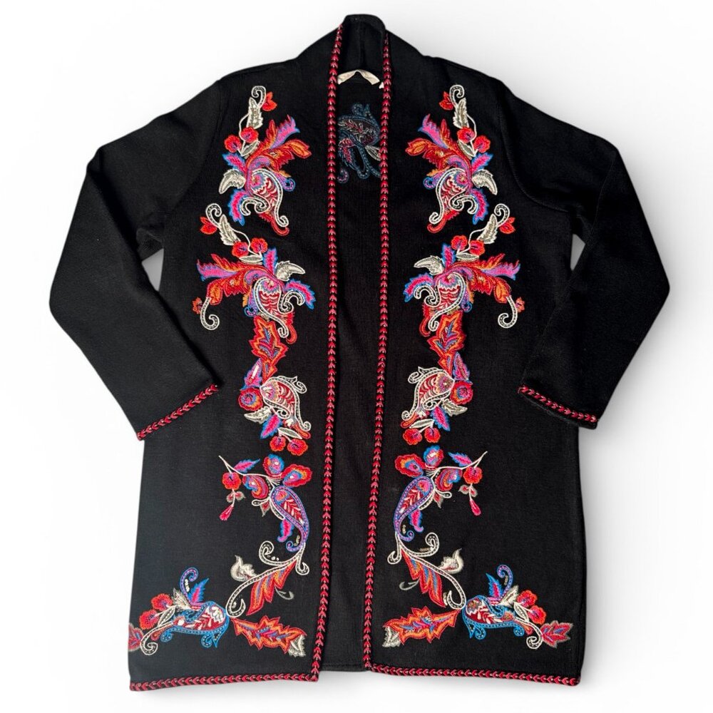 Soft Surroundings Embroidered Cardigan Sweater Open Front Women's Size Petite M